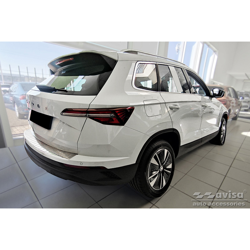 Protection de seuil arrière inox sur mesure pour Skoda Karoq Facelift 2022- + Sportline Facelift 2022- 'Ribs'