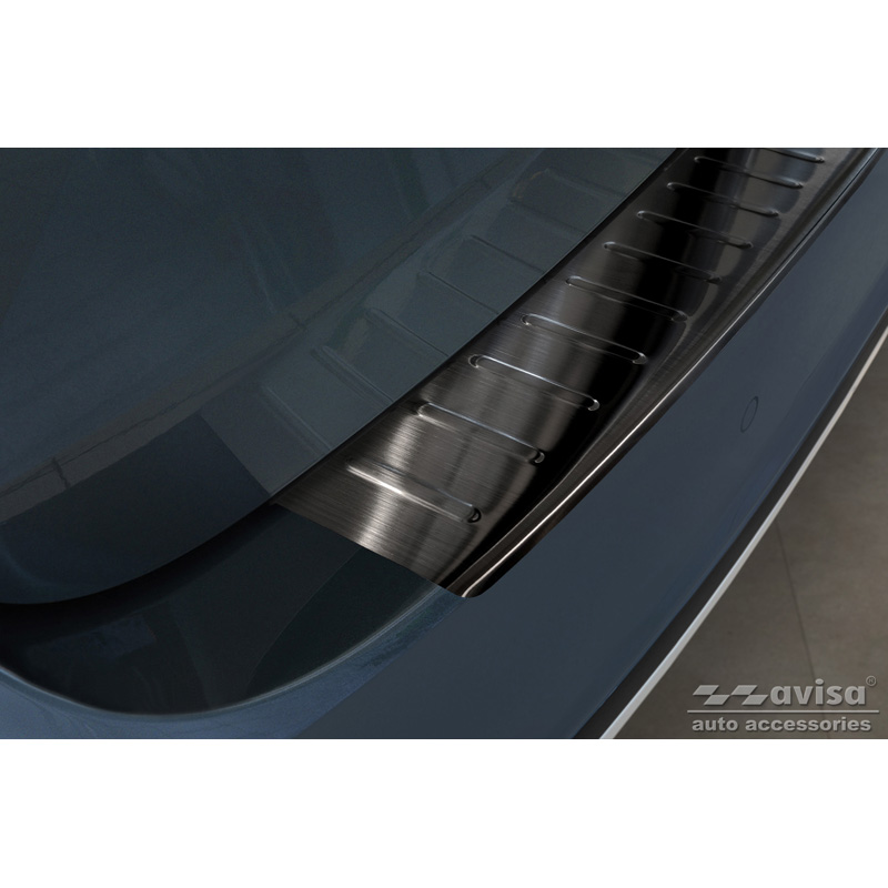 Protection de seuil arrière inox Noir sur mesure pour Skoda Yeti 4x4 Outdoor version/Adventure 2013-2015 & Facelift 2015-2017 'Ribs'