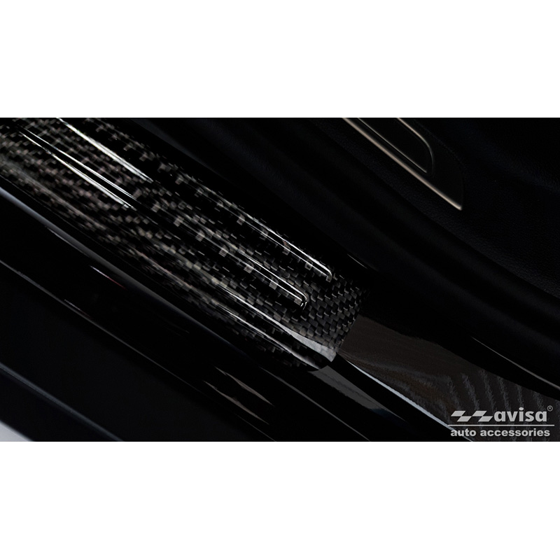 Seuils de portes carboné 3D noir sur mesure pour Volkswagen Tiguan II 2016-2024/Arteon 2017- & Shooting Brake 2020-/Passat Sedan&Variant 2014-/Golf Sportsvan 2014- incl. Facelifts - 2-Pièces - (portes arrières)