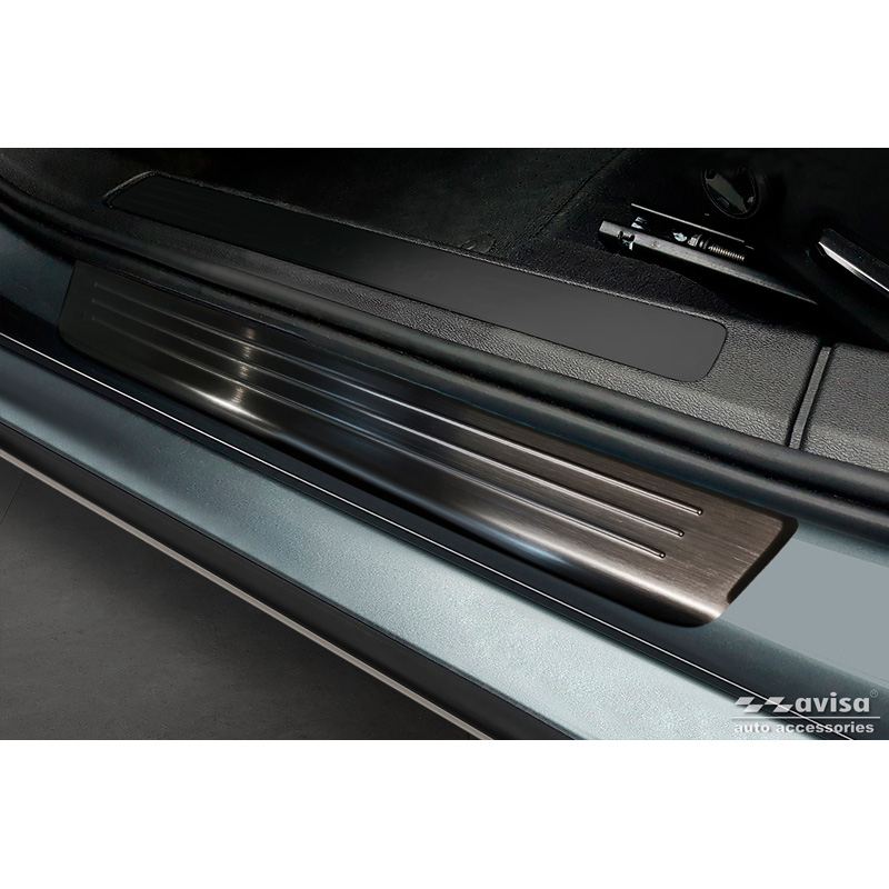 Seuils de portes inoxydable noir sur mesure pour Volvo S60 III & V60 II 2018- - 'Lines' - 4-pièces