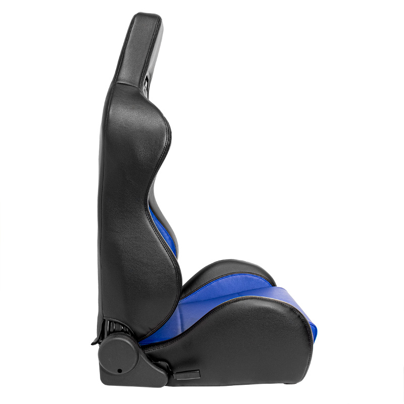 Siège baquet 'Eco' - Noir/Simili Cuir Bleu - Dossier réglable (à droite) - incl. glissières