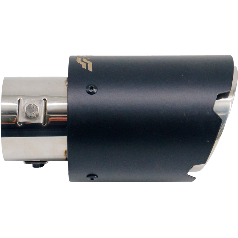 Simoni Racing Embout d'Échappement Rond/Oblique Noir-mattes+Inox - Ø89xL152mm - Montage ->35-62mm