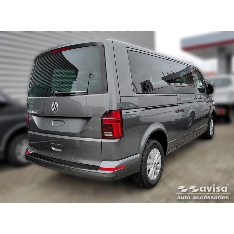 Protection de seuil arrière inox noir sur mesure pour Volkswagen Caravelle T6 2015- & FL 2019- (hayon arrière) 'Ribs'