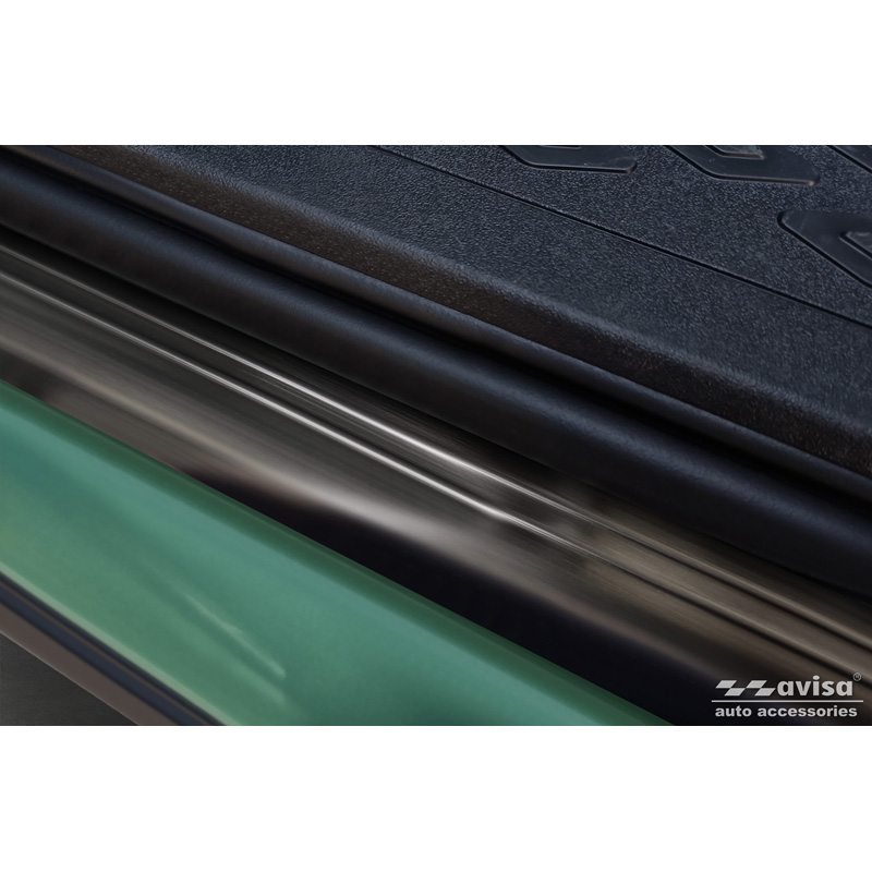 Seuils de portes inoxydable noir sur mesure pour Volkswagen ID.Buzz 2022- - 'Lines' - 2-pièces