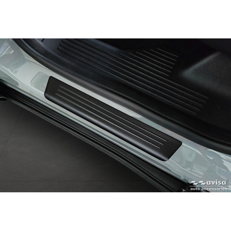 Seuils de portes inoxydable noir sur mesure pour Ford Tourneo Courier II 2023- 'Lines' - 4-pièces