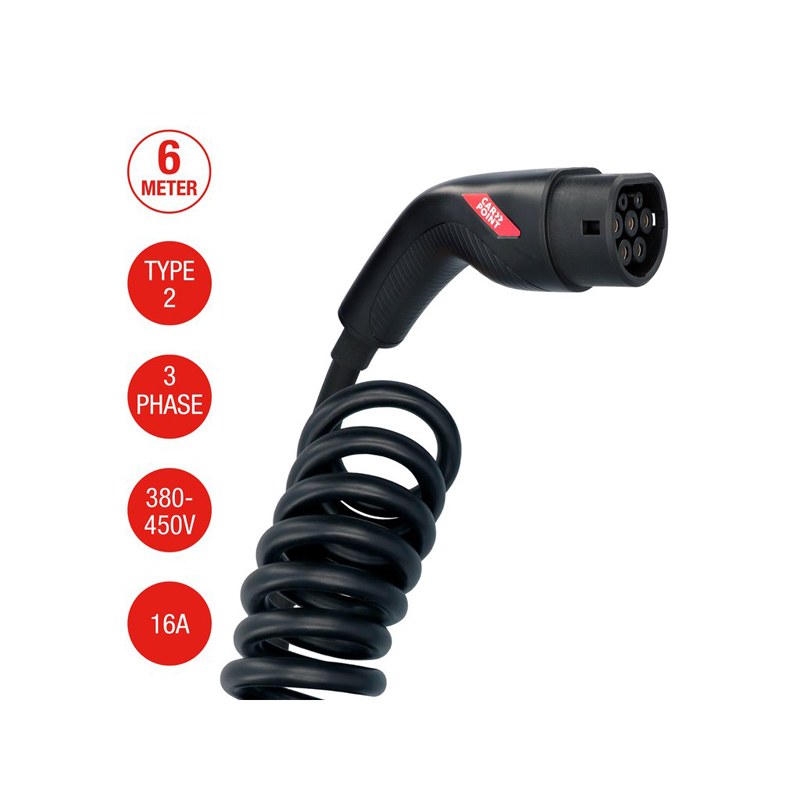Câble de charge à spirale Carpoint pour véhicule électrique Type 2>2 16 AMP triphasé 6 mètres