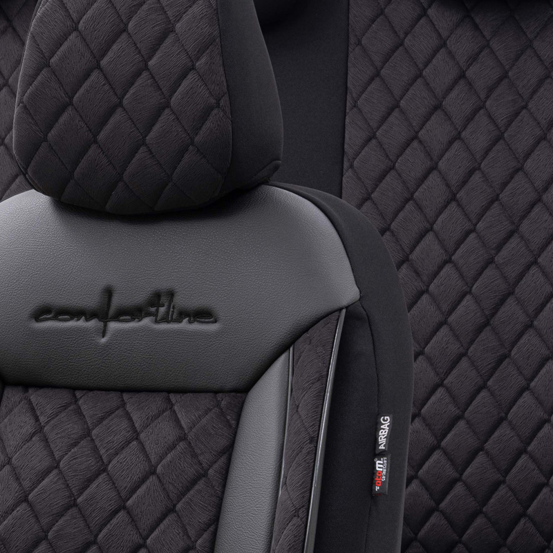 Housse de sièges universel en velours/textile 'Comfortline VIP' Noir - 11-pièces - adapté aux Side-Airbags