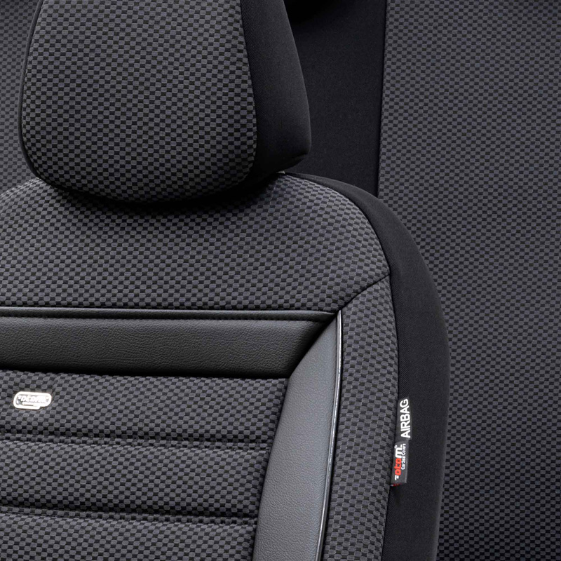 Housse de sièges universel en textile 'Prestige' Noir/Anthracite Damier - 11-pièces - adapté aux Side-Airbags