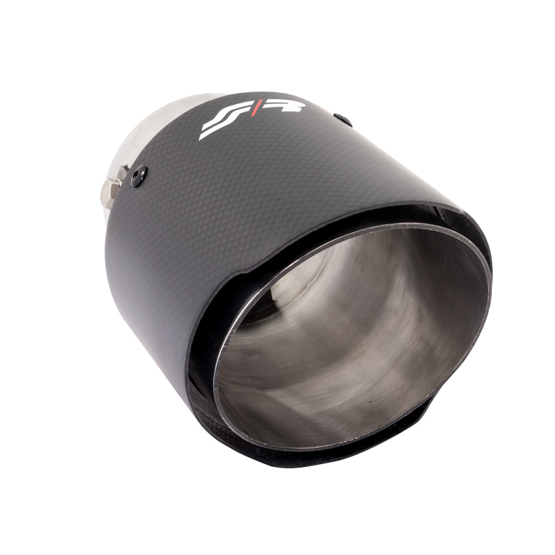 Simoni Racing Embout d'Échappement Rond/Oblique Carboné-Mattes+Inox - Ø102xL155mm - Montage 50-76mm