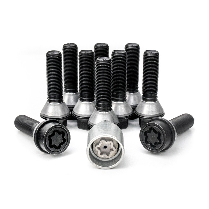 Jeu de Boulons de roue H&R conique avec col mobile M14x1.25 - Longueur 31mm - Noir - 10 pièces (p.e. sur mesure pour BMW) - antivol de roue inclus