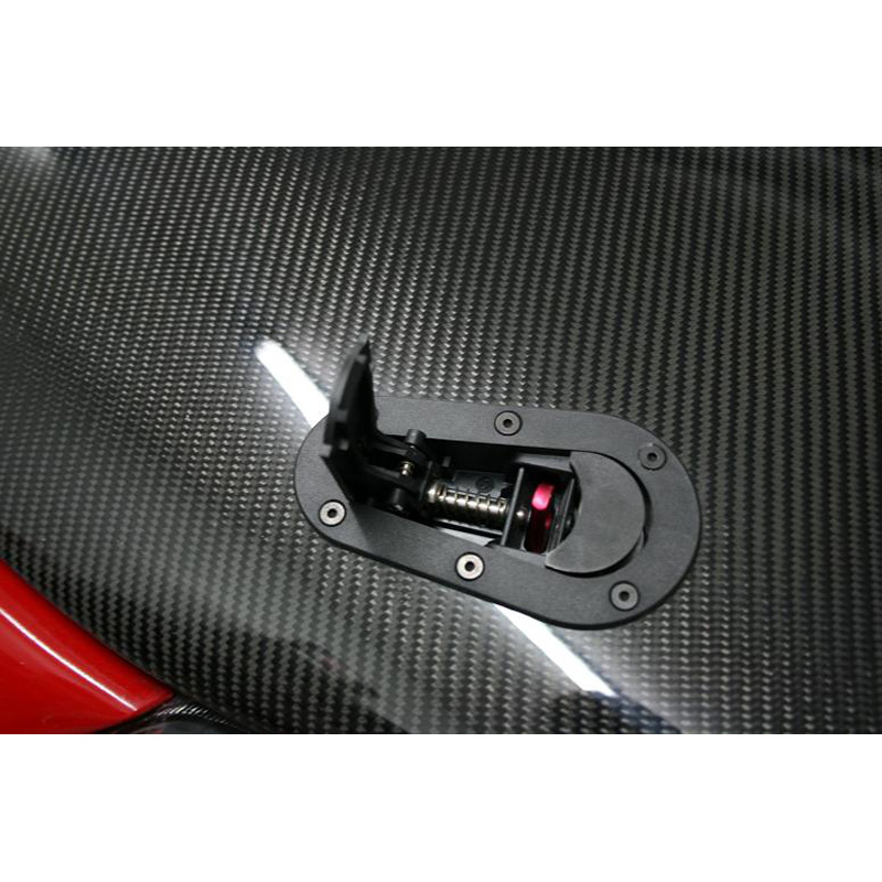 Set Crochets de capot universel Racing Plus Flush + Serrure - noir + pins aluminium rouge