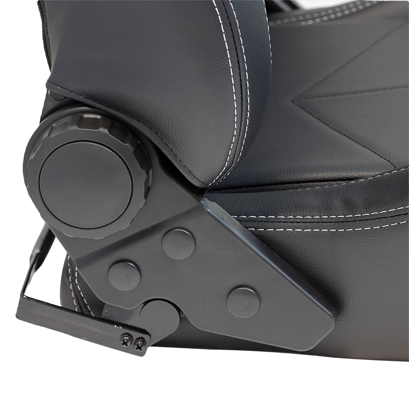 Siège baquet 'TN' - Simili Cuir Noir + Surpiqûres argent - Dossier réglable - incl. glissières