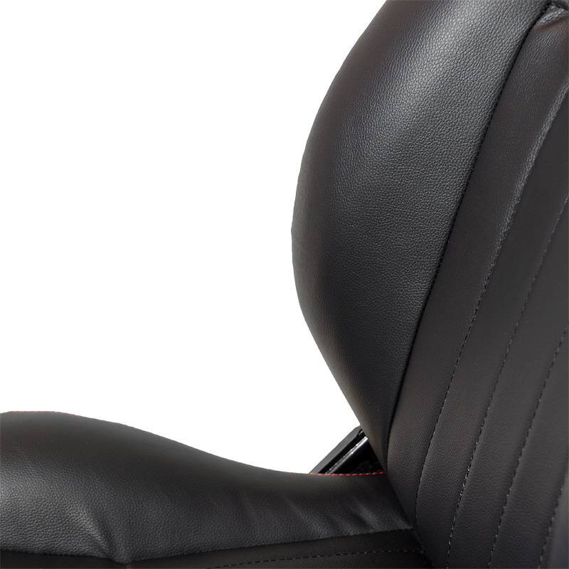 Siège baquet 'Retro' - Simili Cuir Noir + Surpiqûres rouge - Dossier réglable - incl. glissières