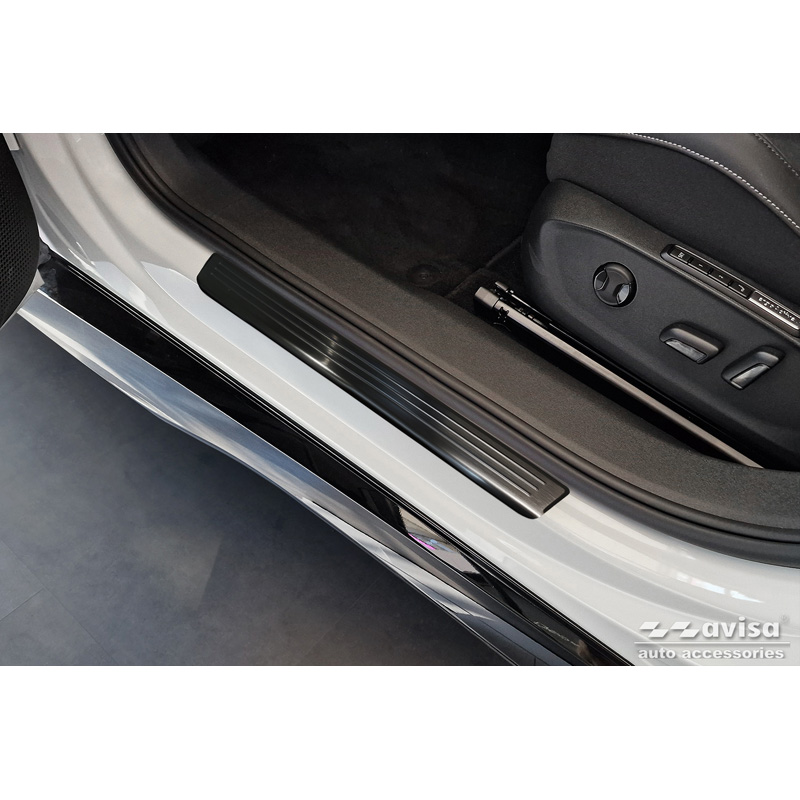 Seuils de portes inoxydable noir sur mesure pour Volkswagen ID.7 2023- & ID.7 Tourer 2024- - 'Lines' - 4-pièces