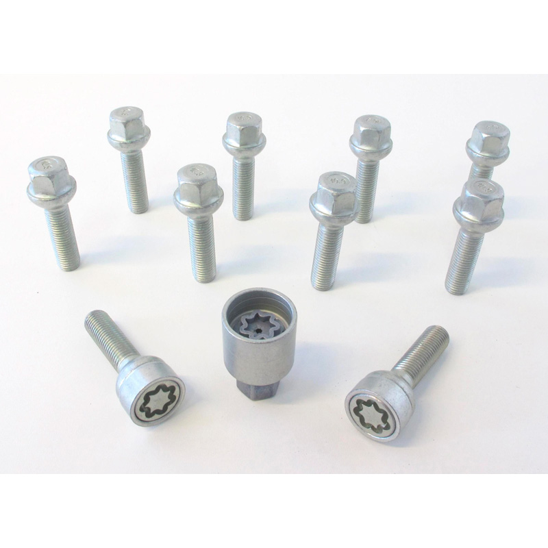 Jeu de Boulons de roue H&R sphérique R12 M12x1.50 - Longueur 40mm - 10 pièces (p.e. sur mesure pour Mercedes) - antivol de roue inclus