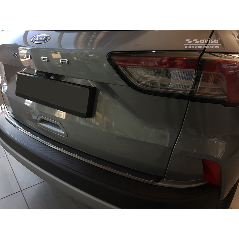 Protection de seuil arrière inox noir sur mesure pour Ford Kuga III Titanium/Trend/Cool+Connect/Hybrid 2019-2024 & FL 2024- excl. ST-Line 'Ribs'