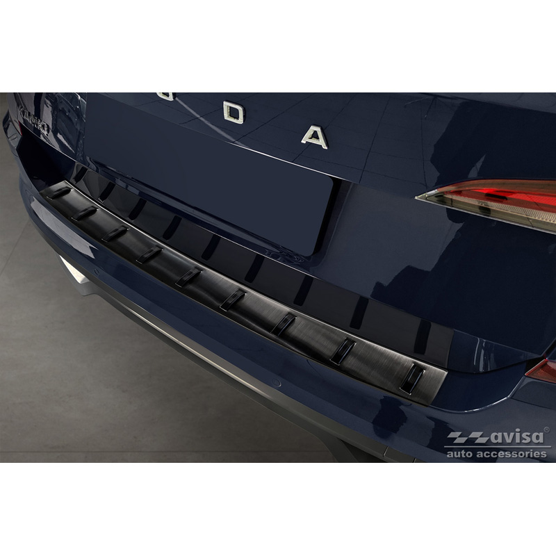 Protection de seuil arrière inox noir sur mesure pour Skoda Kamiq 2019- 'STRONG EDITION'
