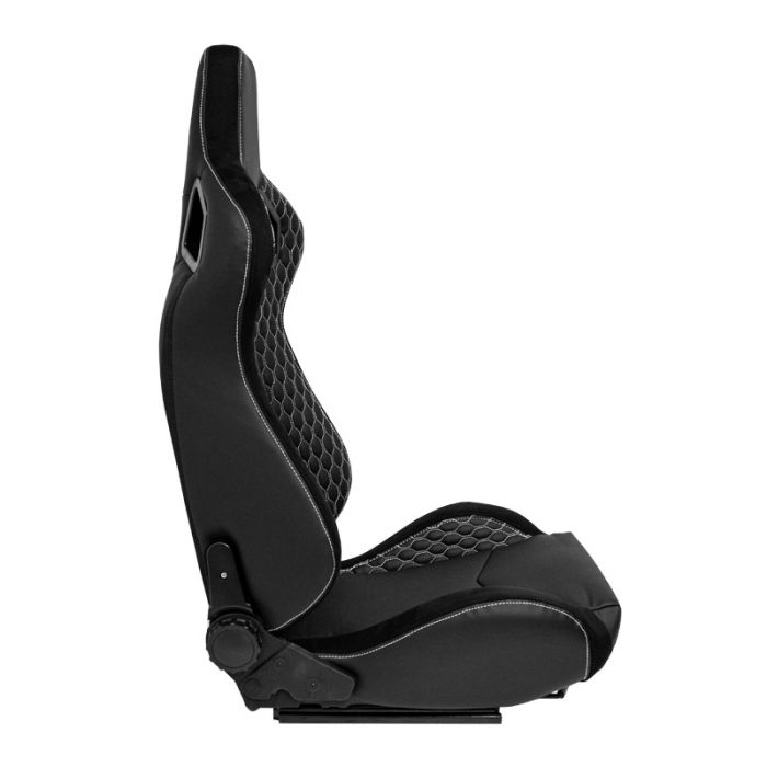 Siège baquet 'JW' - Simili Cuir Noir + Surpiqûres argent - Dossier réglable - incl. glissières