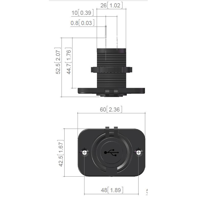 Adaptateur USB d'encastré 2xUSB 5V-2,1A&1A/Input 12V-24V