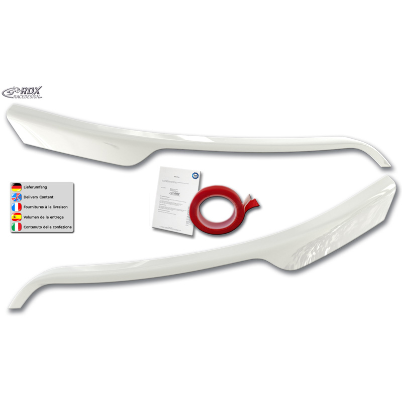 RDX Racedesign Spoilers de phares sur mesure pour Ford Transit (phares halogènes argentés) 2014- (ABS Blanc Brillant)