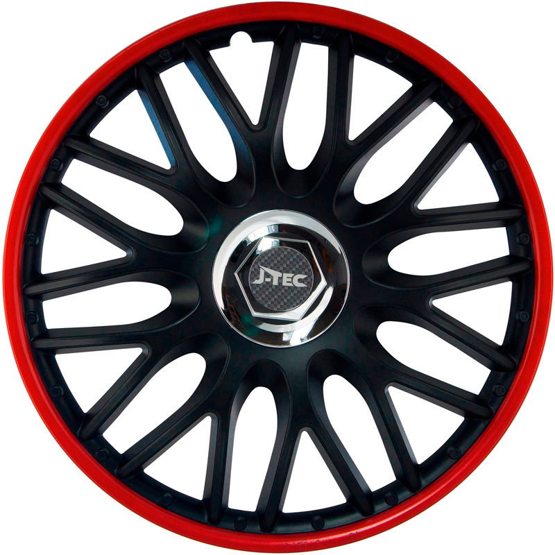 Jeu d'enjoliveurs J-Tec Orden R 14-inch noir/rouge + anneau chromé