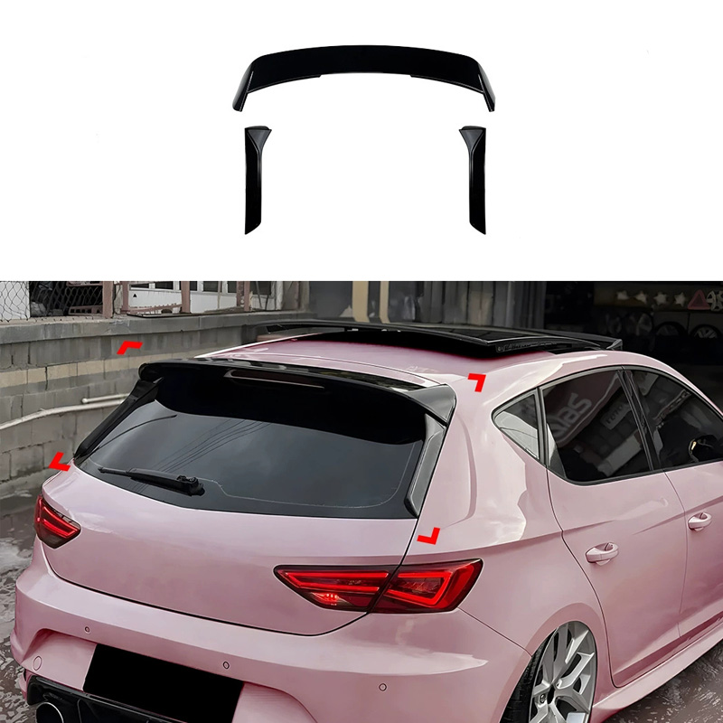 Becquet de toit sur mesure pour Seat Leon 5F 5-portes 2013-2020 3-pièces (ABS Noir Luisant)