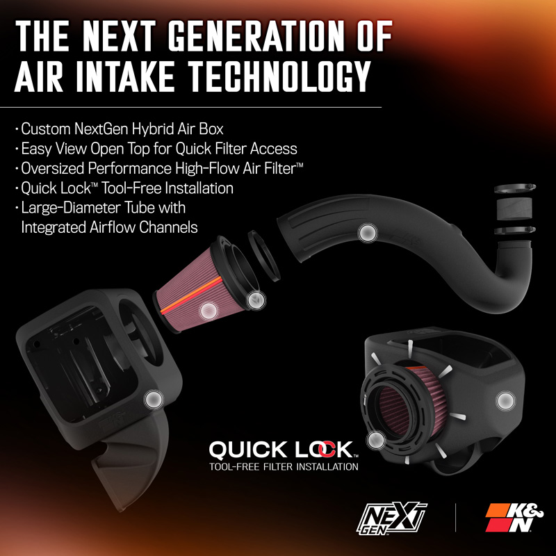 K&N NextGen d'admission d'air froid  sur mesure pour RAM 1500 2013-2018 & 1500 Classic 2019-2024 3.6L V6 (50-1564)