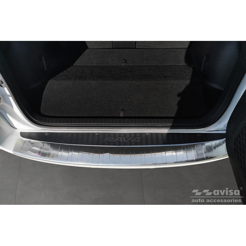 Protection de seuil arrière inox sur mesure pour Toyota RAV-4 III 2005-2008 & FL 2008-2012 'Ribs' (convient uniquement sans roue de secours)