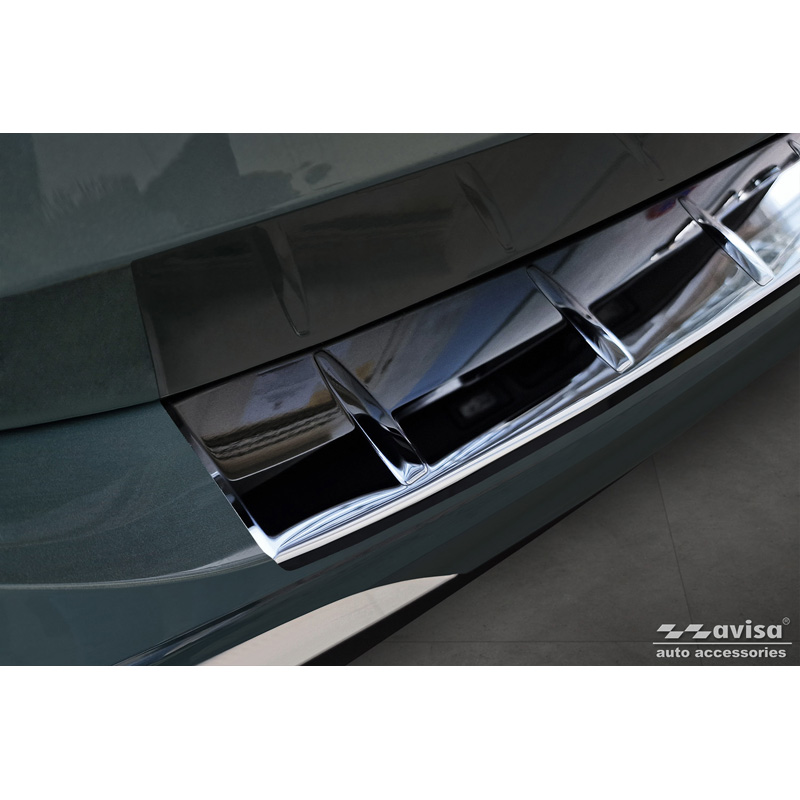 Protection de seuil arrière inox Noir-Chromé sur mesure pour Volkswagen Tiguan (CT1) 2024- 'Ribs'