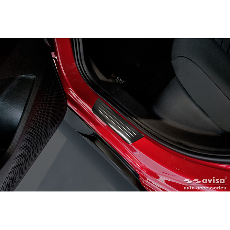 Seuils de portes inoxydable noir sur mesure pour Volkswagen ID.3 2020-2023 & FL 2023- / Cupra Born 2021- / MG 4 2022- / MG HS II 2024- 'Lines' - 4-pièces