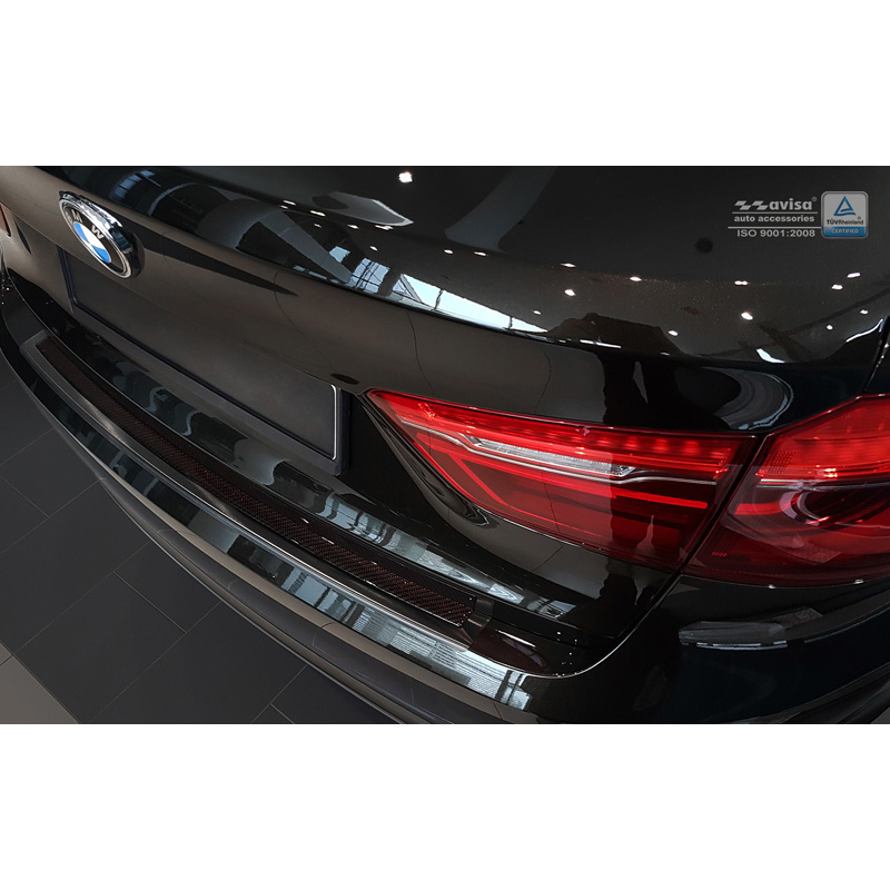 Protection de seuil arrière inox 'Deluxe' sur mesure pour BMW X6 F16 2014-2019 Noir/Carboné noir-rouge excl. Paquet-M