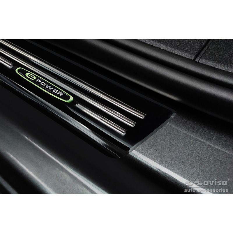Seuils de portes inoxydable noir luisant sur mesure pour Volkswagen Caddy V 2020- 'E-Power' - 2-pièces
