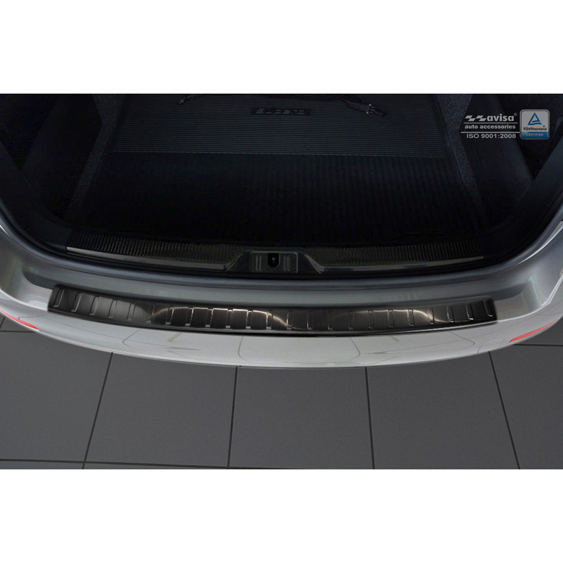 Protection de seuil arrière inox noir sur mesure pour Skoda Superb Kombi 2013-2015 'Ribs'