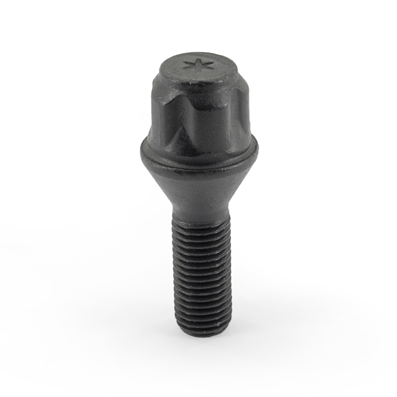 Jeu de antivol de roue H&R M12x1.50x28mm conique Noir - 4 boulons antivol de roues avec adaptateur