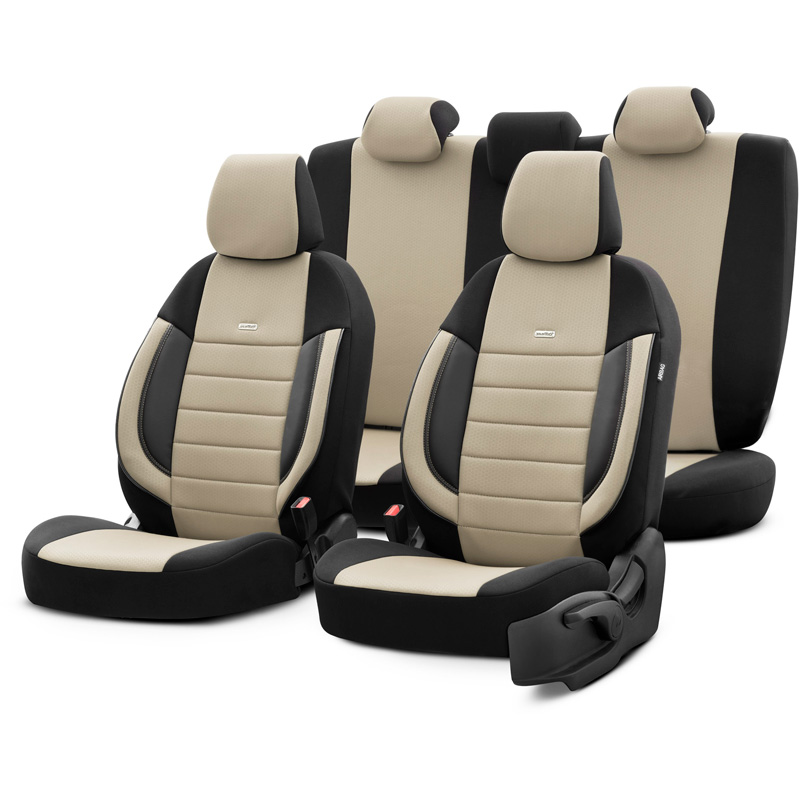 otoM Housse de sièges universel en textile 'SelectedFit Pro' Noir/Beige - 11-pièces - adapté aux Side-Airbags