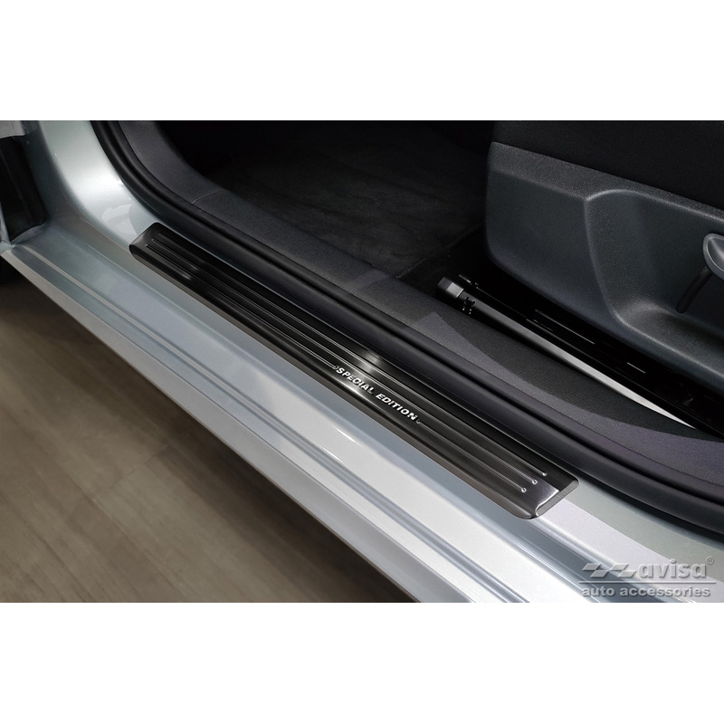 Seuils de portes inoxydable noir sur mesure pour Skoda Fabia IV Hatchback 2021- 'Special Edition' - 4-pièces