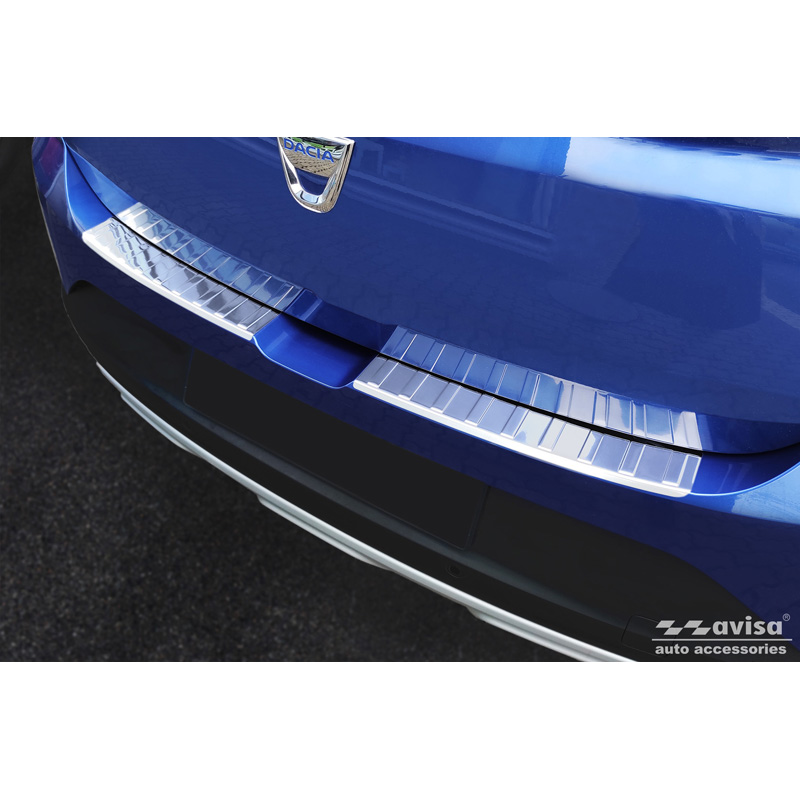 Protection de seuil arrière inox sur mesure pour Dacia Sandero III 2020-2022 & Facelift 2022- 'Ribs' incl Stepway (2-pièces)