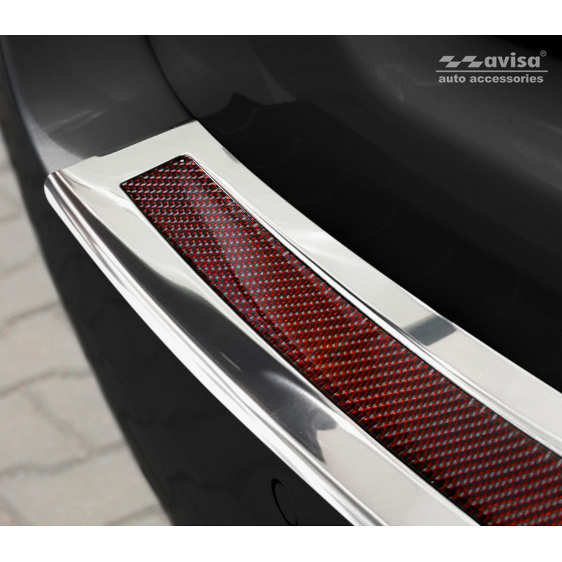 Protection de seuil arrière inox 'Deluxe' sur mesure pour BMW Série 5 F11 Touring 2010-2016 Chromé/Carboné noir-rouge