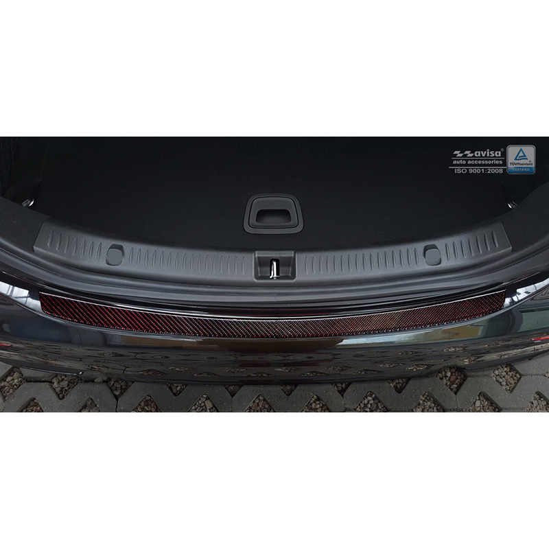 Protection de seuil arrière carboné sur mesure pour Mercedes Classe-E W213 Sedan 2016-2020 & FL 2020-2023 Carboné noir-rouge