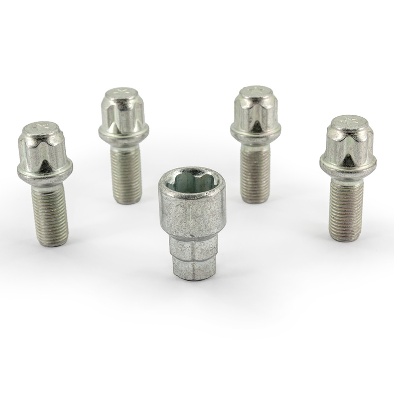Jeu de antivol de roue H&R R14 M14x1.50x28mm sphérique - 4 boulons antivol de roues avec adaptateur
