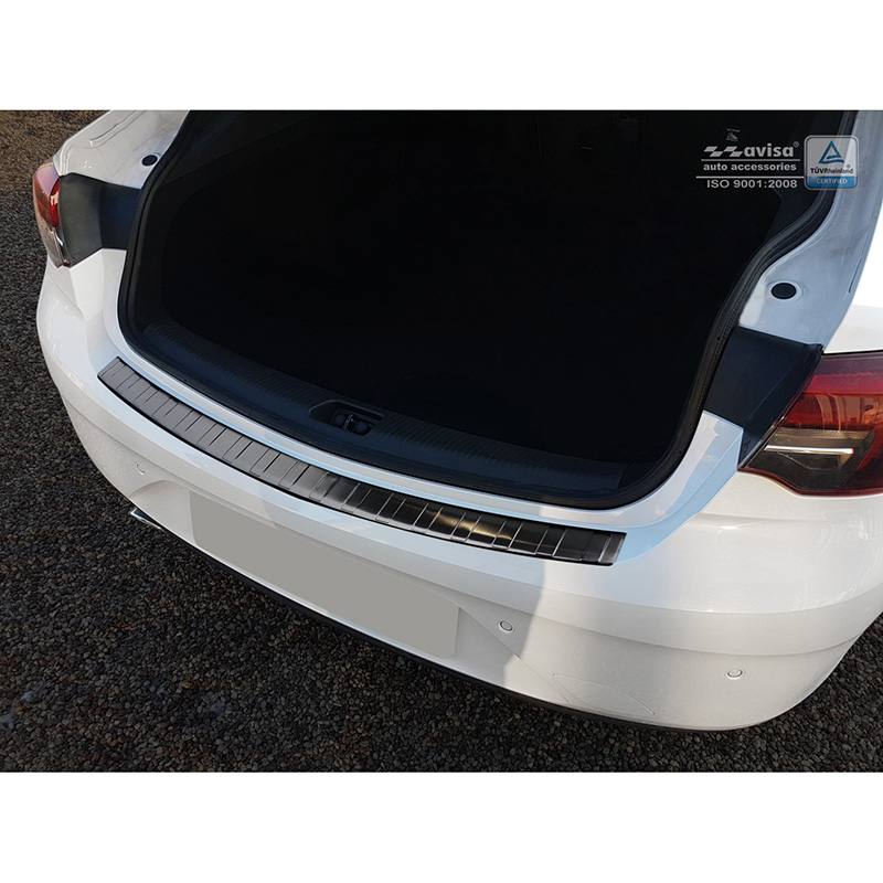 Protection de seuil arrière inox noir sur mesure pour Opel Insignia Grand Sport 5-portes 2017-2020 & FL 2020- 'Ribs'