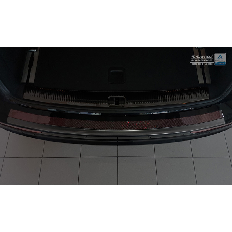 Protection de seuil arrière inox 'Deluxe' sur mesure pour Audi Q5 2008-2016 Noir/Carboné noir-rouge