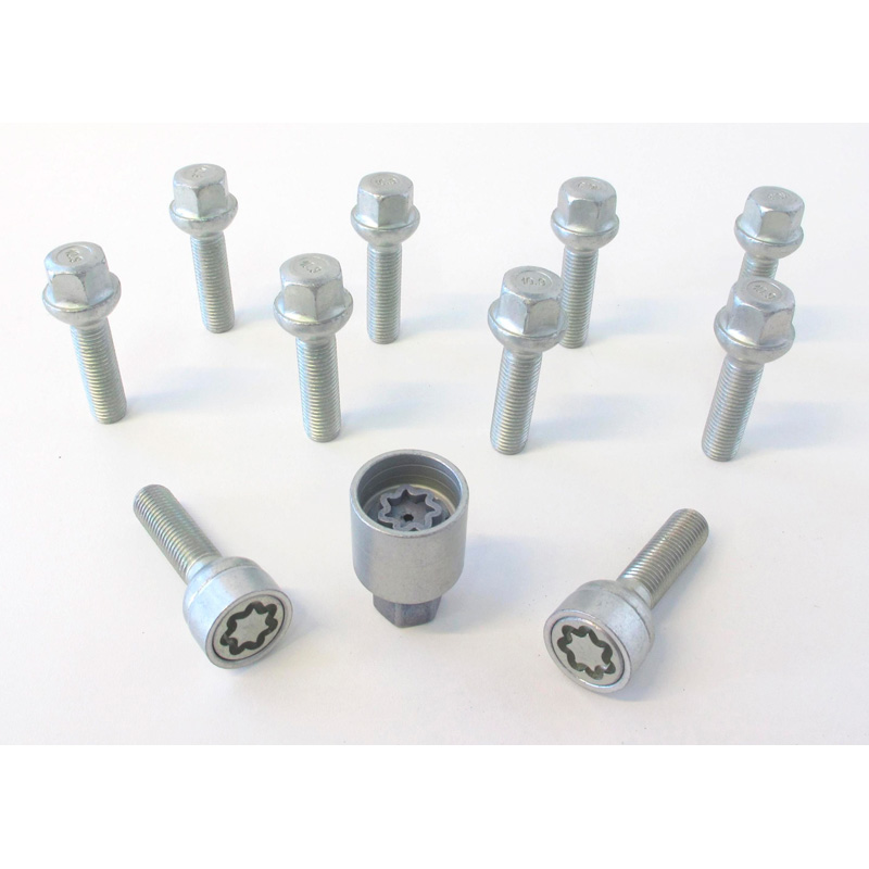 Jeu de Boulons de roue H&R sphérique R12 M12x1.50 - Longueur 47mm - 10 pièces (p.e. sur mesure pour Mercedes) - antivol de roue inclus