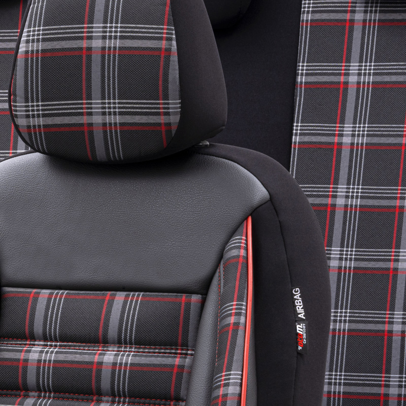 Housse de sièges universel en textile 'Sports' Noir/Gris/Rouge - 11-pièces - adapté aux Side-Airbags