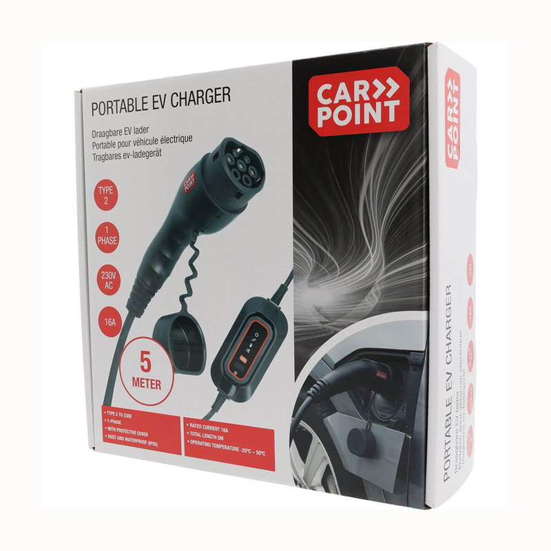 Chargeur portable pour véhicule électrique Carpoint 230 V Type 2 Monophasé 8-16 AMP