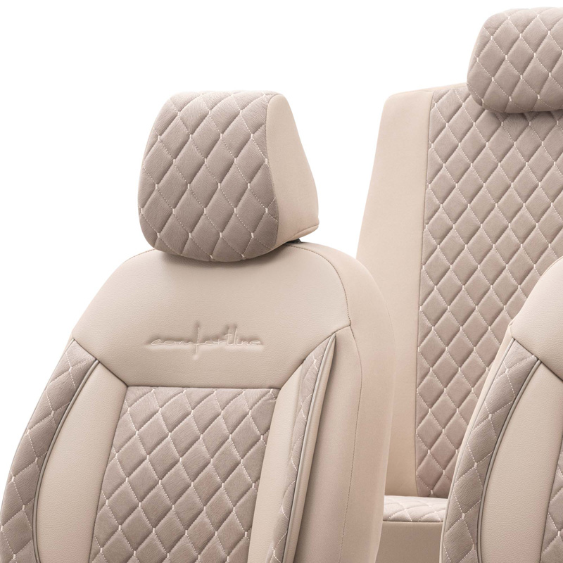 Housse de sièges universel en velours/textile 'Comfortline VIP' Crème - 11-pièces - adapté aux Side-Airbags