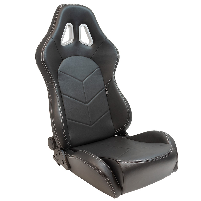 Siège baquet 'TN' - Simili Cuir Noir + Surpiqûres argent - Dossier réglable - incl. glissières
