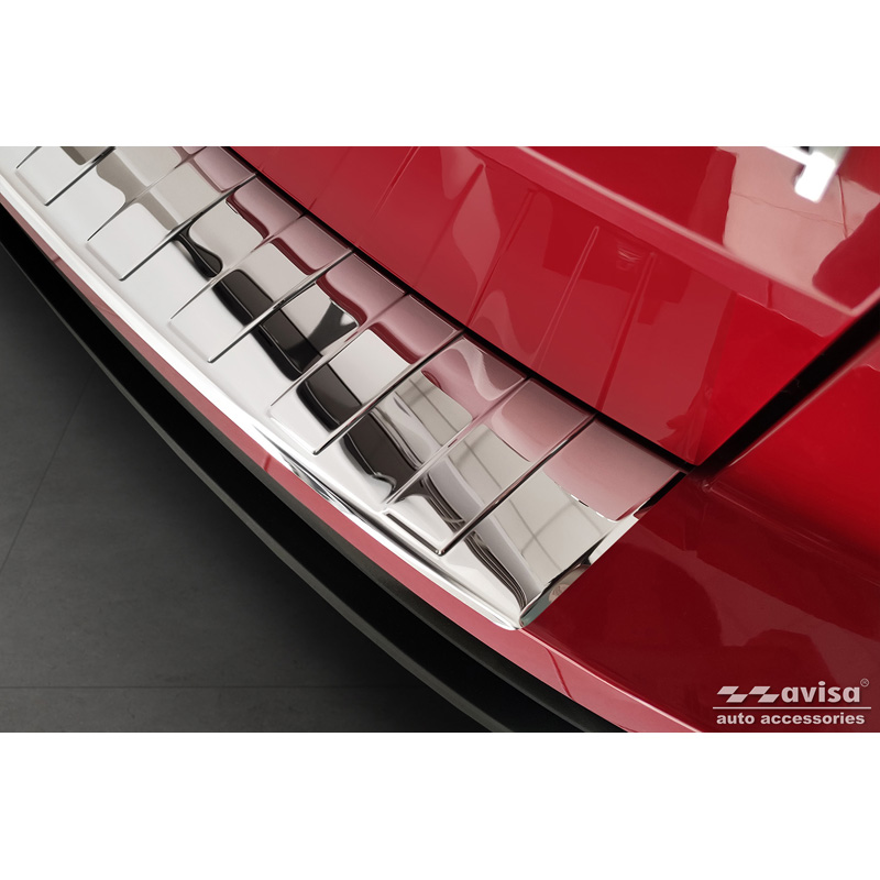 Protection de seuil arrière inox Chrome sur mesure pour Skoda Karoq Facelift incl. Sportline 2022- 'Ribs'