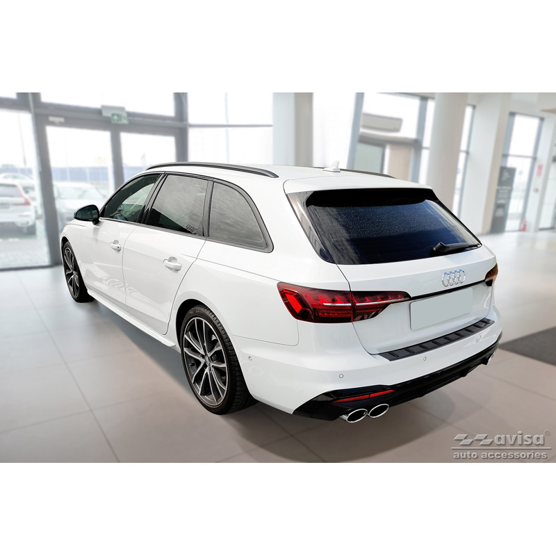 Protection de seuil arrière inox noir sur mesure pour Audi A4 Avant B9 (incl. S-Line) 2015-2019 & Facelift 2019- 'STRONG EDITION'