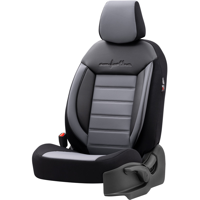 Housse de sièges universel en cuir/textile 'Comfortline' Noir/Gris - 11-pièces - adapté aux Side-Airbags